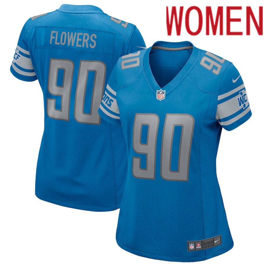 Women Detroit Lions #90 Trey Flowers Blue Nike Game NFL Jersey->women nfl jersey->Women Jersey